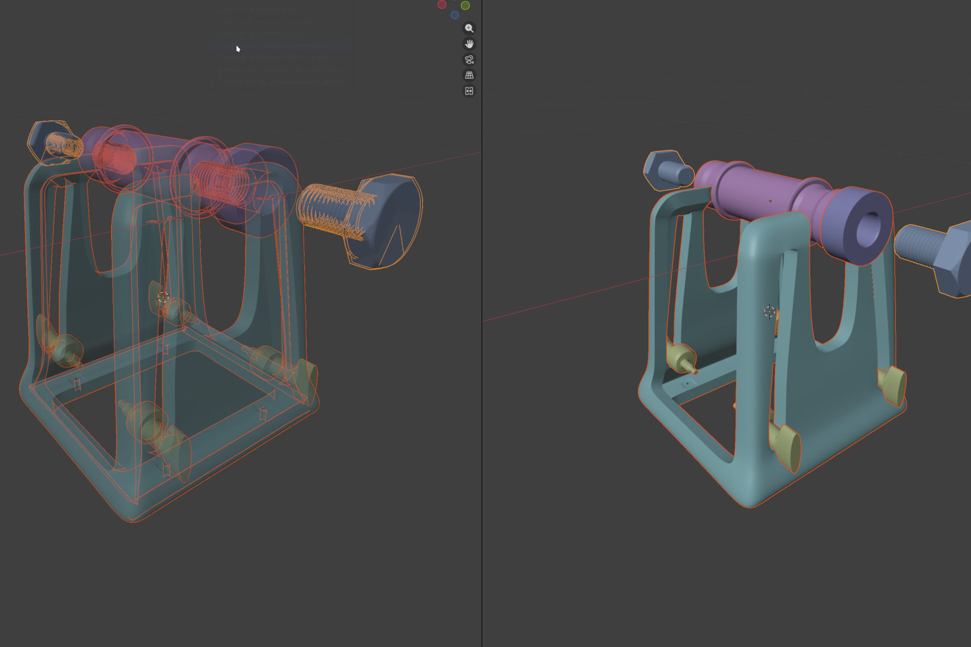 wireframe présentation d'une forme avec plusieurs axe
